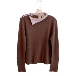 Vintage Anthropologie HWR Monogram Brown Sweater L Wool Angora Cashmere Blend